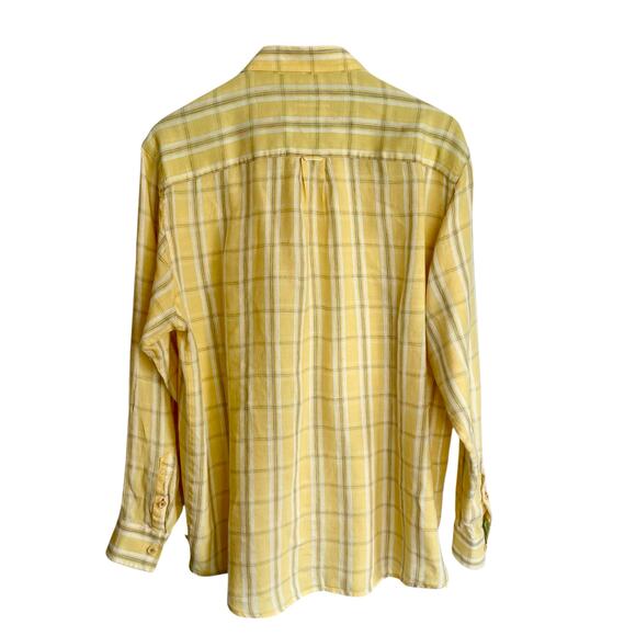 Indigo Palms Denim Company 100% Linen Yellow Plaid Button Down Shirt Mens LG - Picture 3 of 11